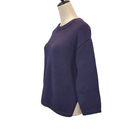 NWT LOFT SZ S Navy Blue Textured Chunky Knit Pullover Crew Neck Sweater - Picture 2 of 7